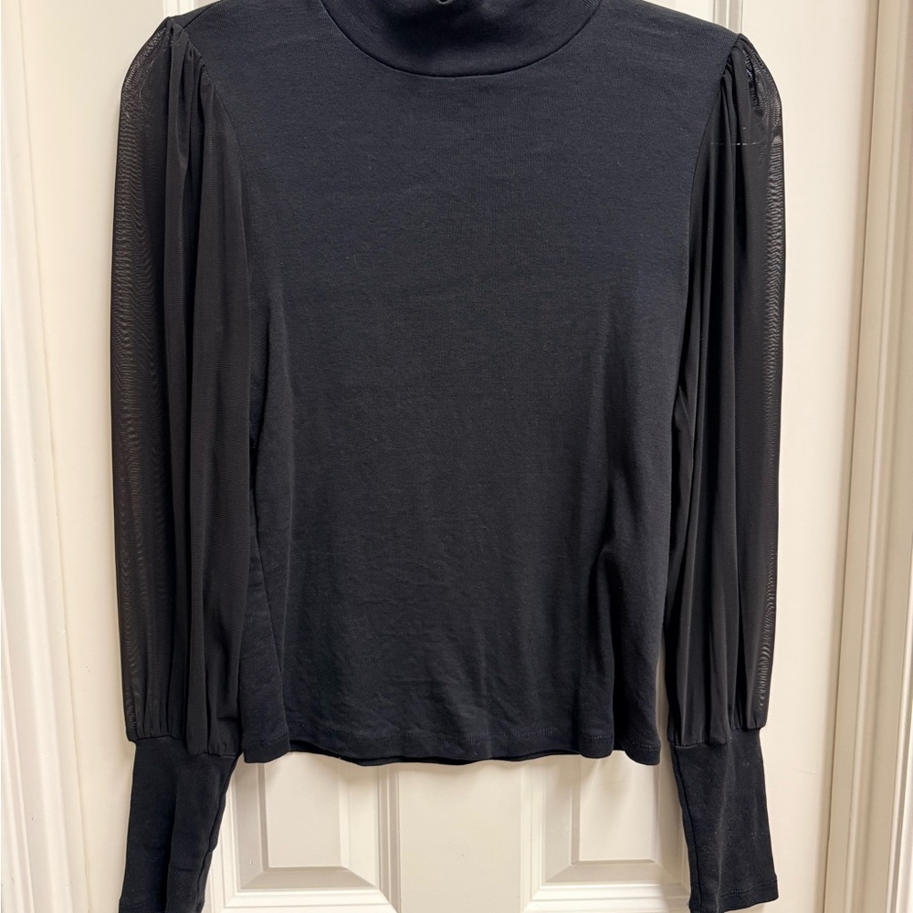 Sanctuary Black Long Sleeve Top with Sheer Sleeves